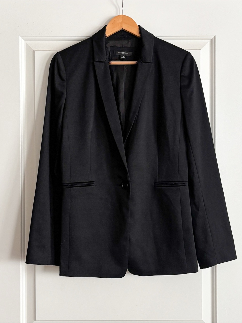 Ann Taylor Black Lace Trim Blazer